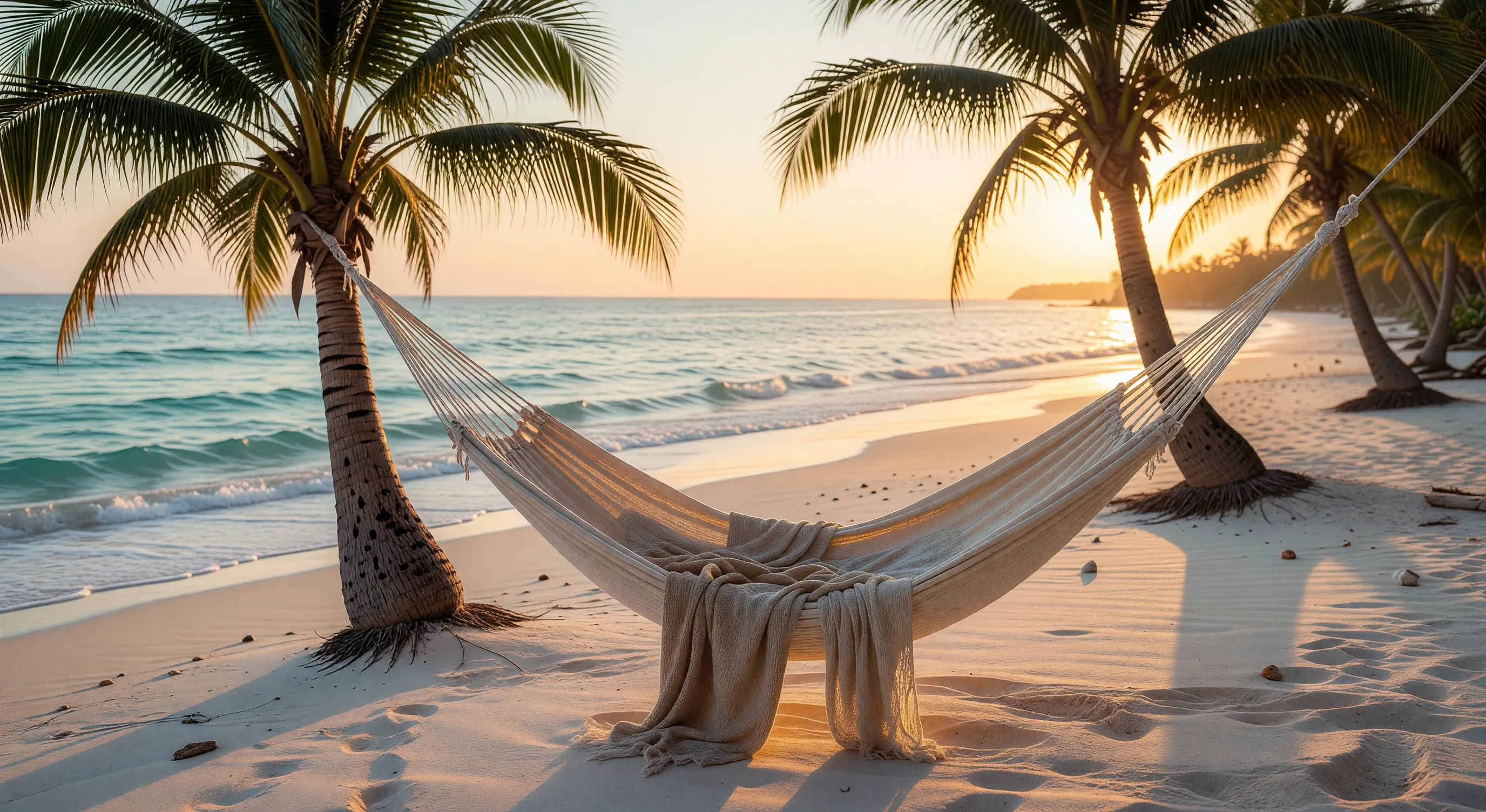 Hammock between palm trees resort