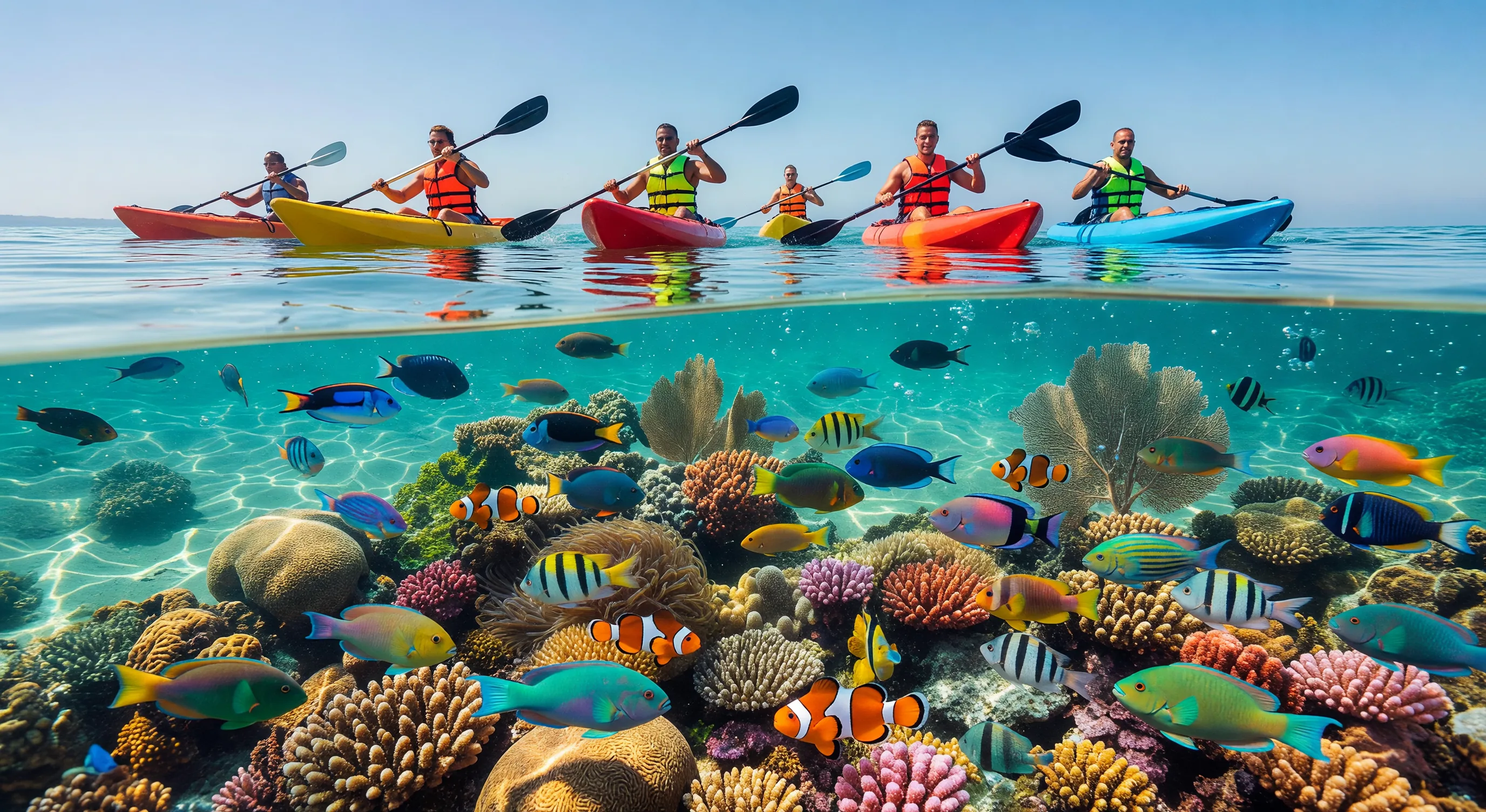 Kayaking in crystal clear lagoon